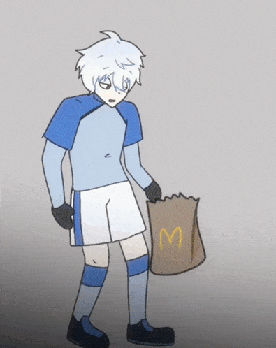 a cartoon of a person holding a mcdonalds bag