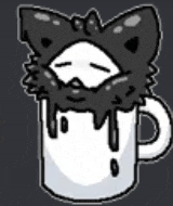 a black and white drawing of a cat sleeping in a cup of coffee .