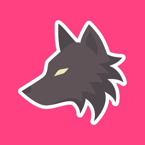 a sticker of a wolf 's head with a white outline on a pink background