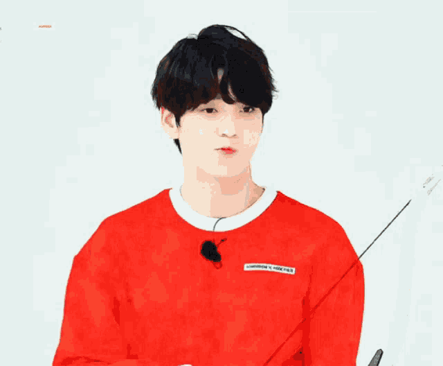 a boy wearing a red sweater with the word tomorrow x together on it