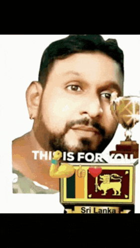 a man with a beard is holding a trophy that says this is for you on it