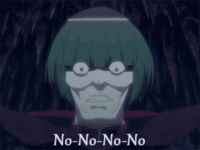 a cartoon character with green hair and the words no-no-no-no on the bottom