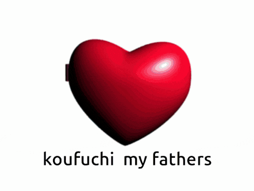 a heart shaped mirror with a picture of a boy and the words koufuchi my fathers below it