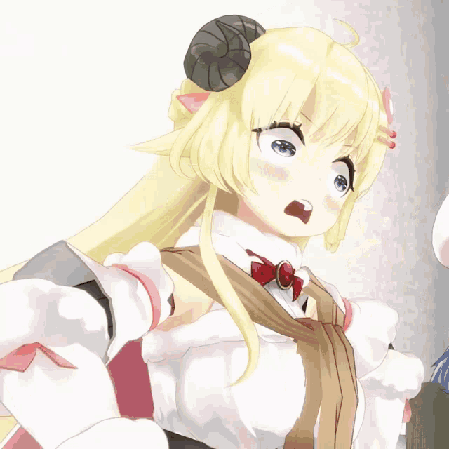 a cartoon character with horns and a red bow tie