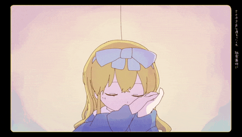 a cartoon drawing of a girl with a blue bow