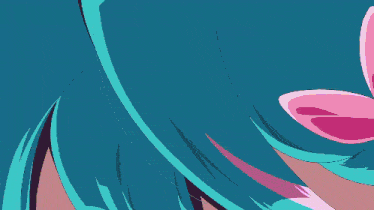 a close up of a girl 's face with blue hair and big blue eyes