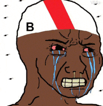 a cartoon of a man with a bandage on his head is crying with tears coming out of his eyes .