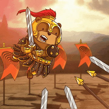 a cartoon of a bear holding a sword and arrows