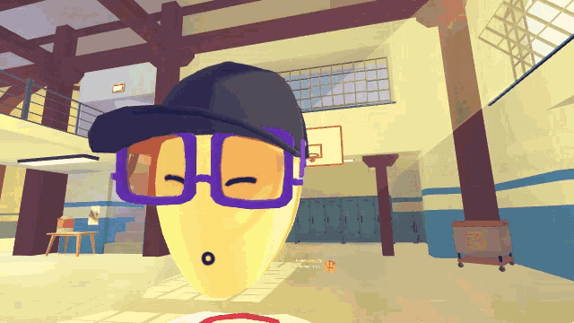a cartoon character wearing glasses and a hat with the letter o on his face