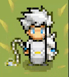 a pixel art drawing of a person holding a whip .