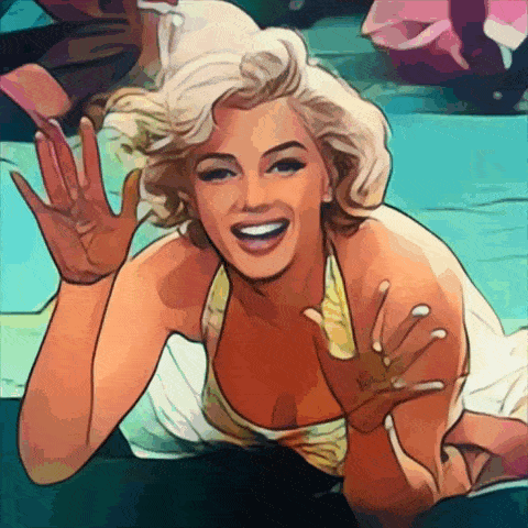a cartoon drawing of a smiling woman waving her hand