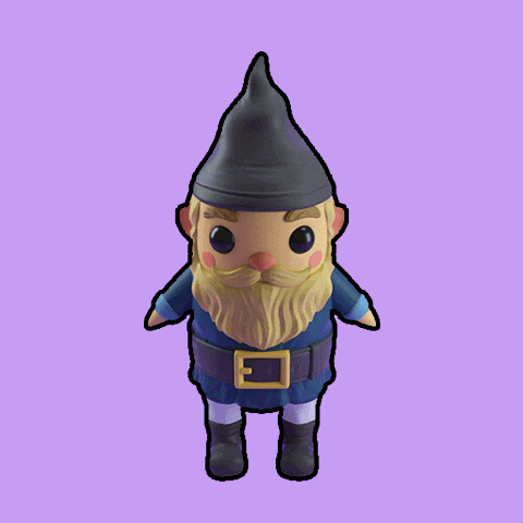 a gnome with a beard is wearing a blue outfit and a black hat