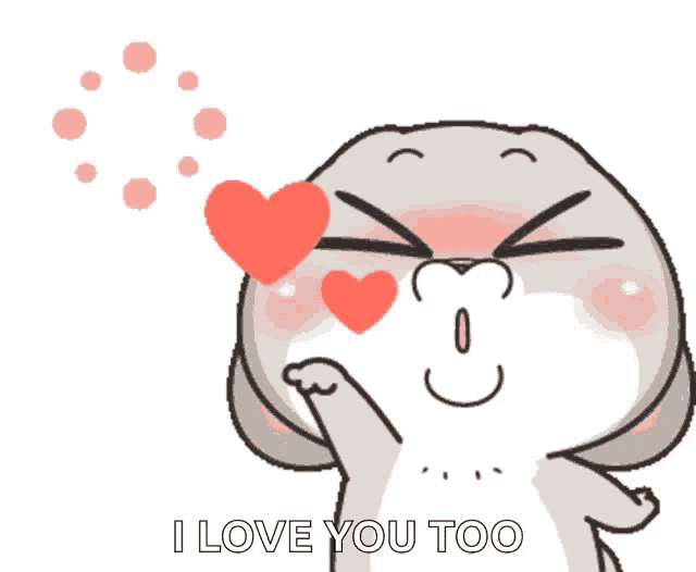a cartoon rabbit blowing a kiss with a heart in his eyes and the words i love you too