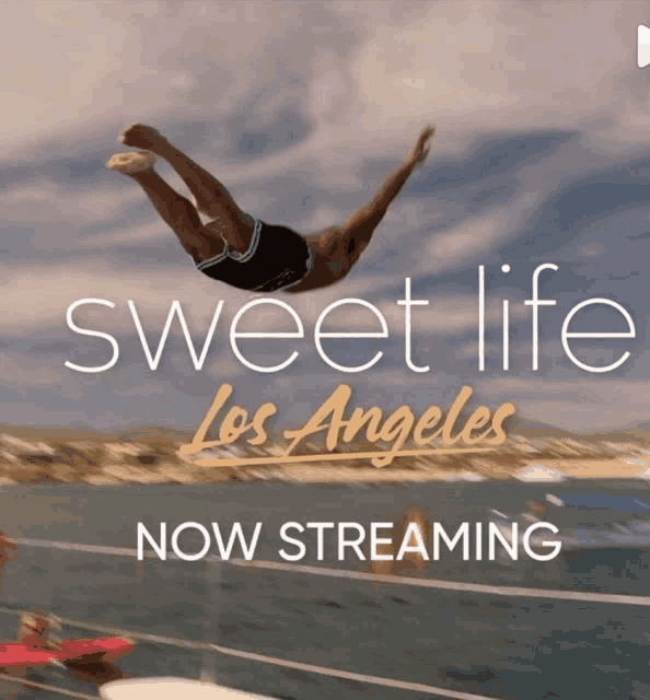 an ad for sweet life los angeles shows a man jumping in the air
