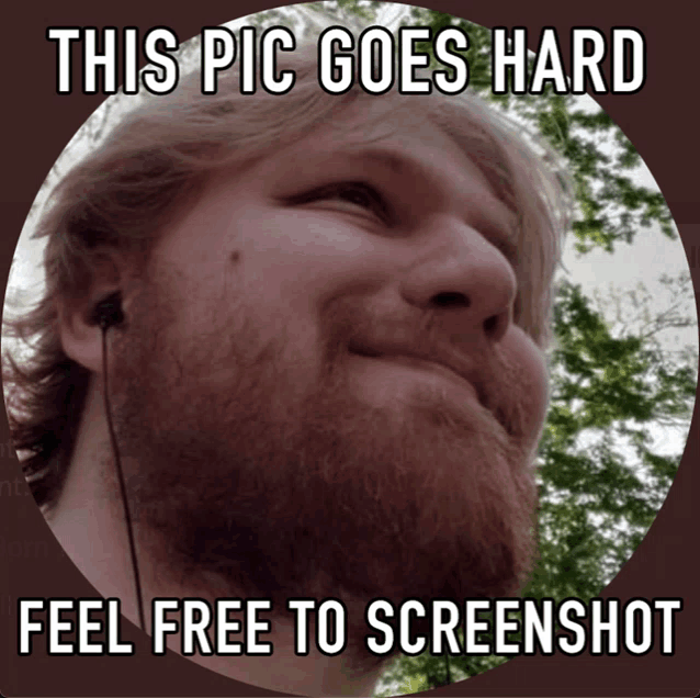a picture of a man with a beard and the caption " this pic goes hard "