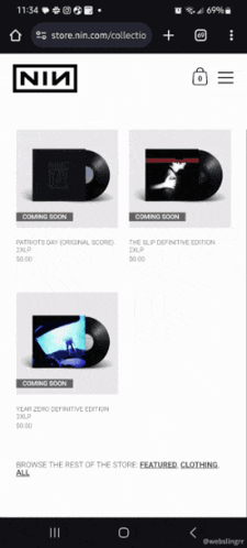 a screenshot of a website called store.nin.com/collections