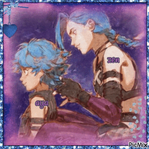 a picture of a girl with blue hair and the name zen