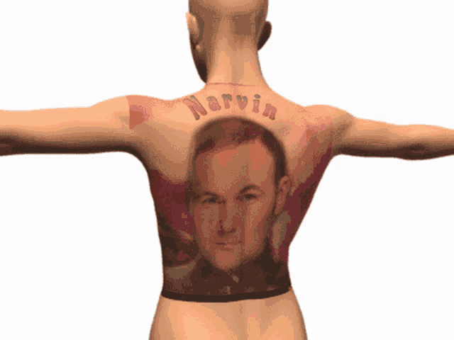 a man has a tattoo on his back that says narnia