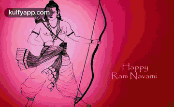 a drawing of rama with a bow and arrow on a pink background