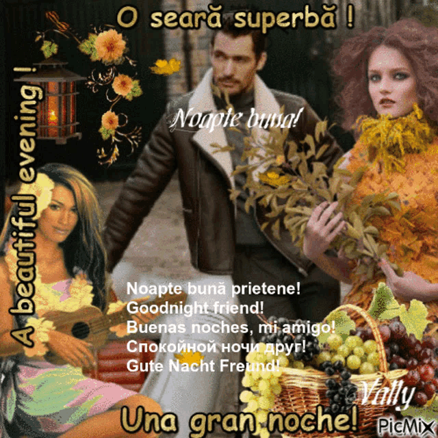 a man and a woman are standing next to each other on a picture that says o seara superba !