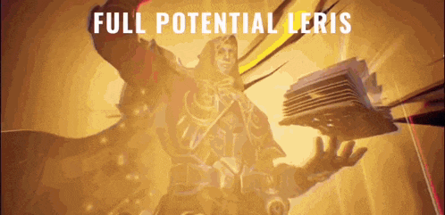 a man holding a book with the words full potential leris written on it