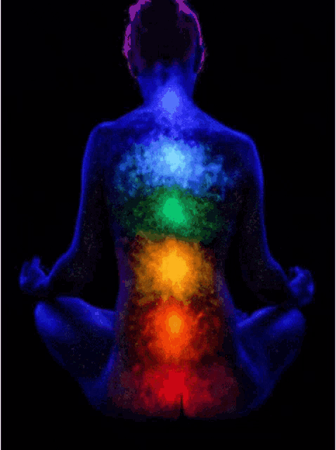 a woman in a lotus position with the words " shine on " on the bottom