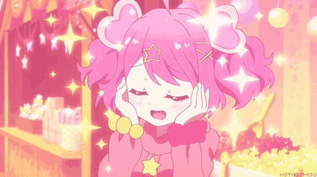 a girl with pink hair and a star on her head is being animated by hothotmiso