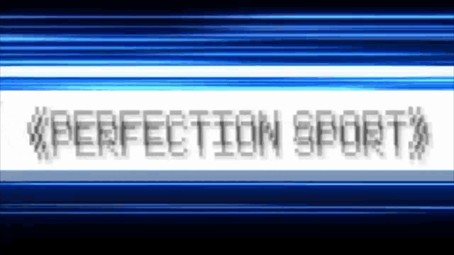 a perfection sports logo with blue and white stripes