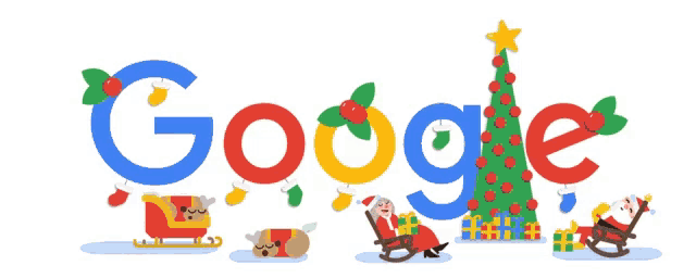 a google logo with santa claus and reindeer on it