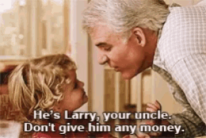 a man is talking to a little girl and says he 's larry your uncle .
