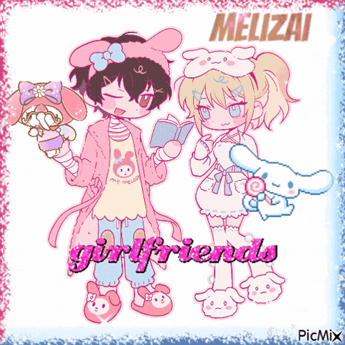 a drawing of a boy and a girl with the word girlfriends written on the bottom