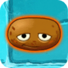 a cartoon potato with a sad face on it
