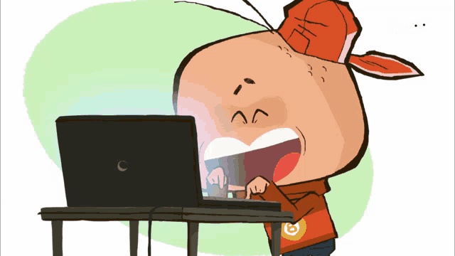 a cartoon of a boy using a laptop computer