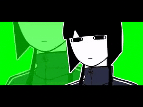 a cartoon character is standing in front of a green background .