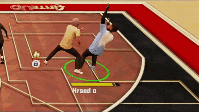 a basketball game is being played with the player hrsed o