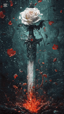 a picture of a sword with a rose on it and the words günes odaya giriş yapti
