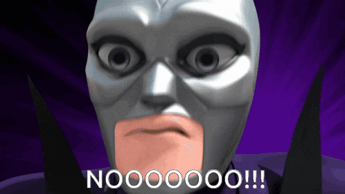 a cartoon character with a mask on says nooooo