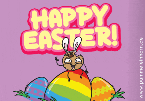 a cartoon of a cookie with a bunny ear and the words happy easter