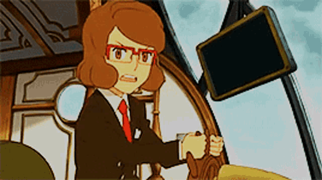 a cartoon character in a suit and tie is driving a car