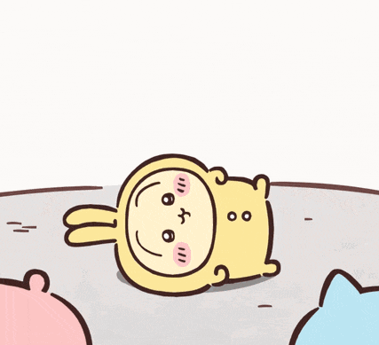 a cartoon drawing of a yellow rabbit with a white circle on its head