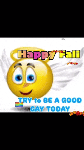 a smiley face with wings and the words happy fall