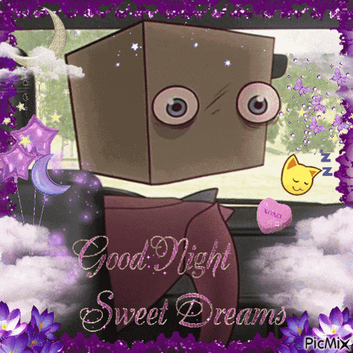 a card that says good night sweet dreams with a cartoon character
