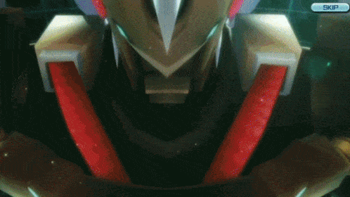 a video game screen shows a robot with the word skip in the upper right corner