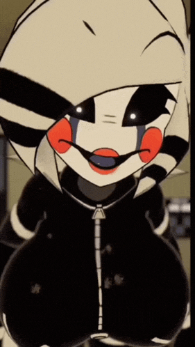a close up of a cartoon character with a huge breast .