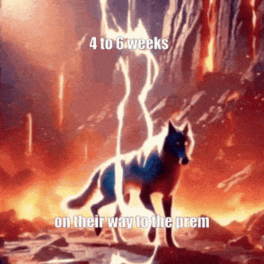 a picture of a wolf with the words 4 to 6 weeks on their way to the pream