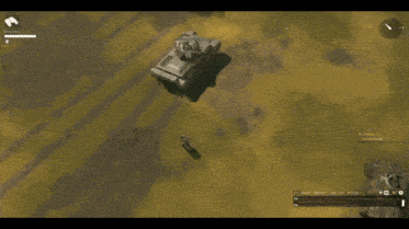 a screenshot of a video game shows a few tanks in the desert