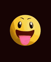 a yellow smiley face with its tongue hanging out on a black background .