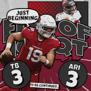a cardinals football player is running with the ball and says just beginning