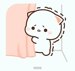 a cartoon cat is peeking out from behind a curtain .