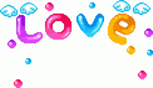 the word love is written in purple and blue letters